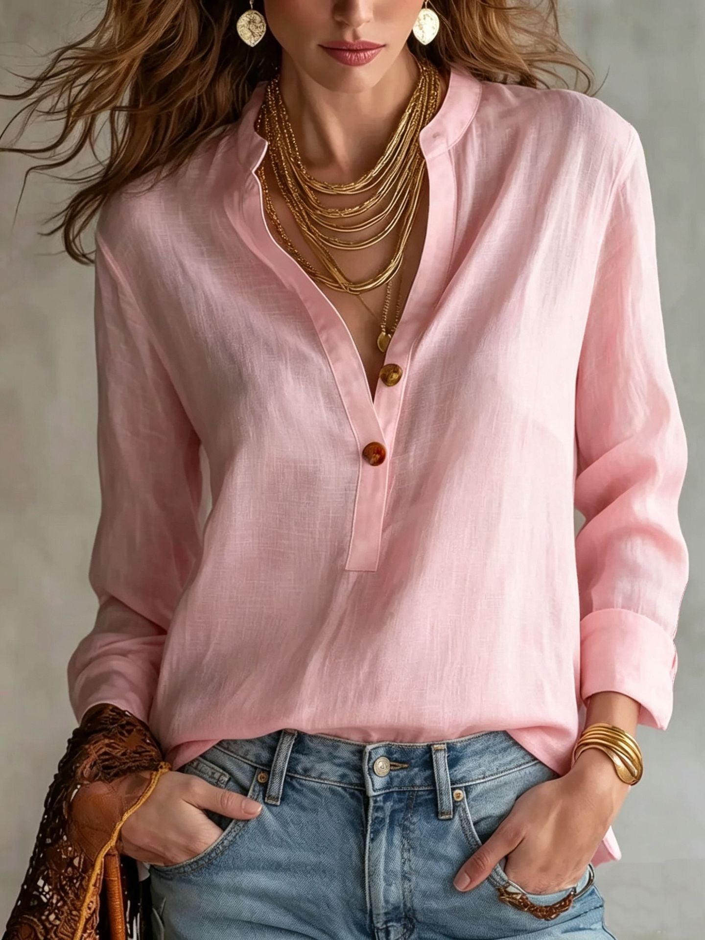 50% OFF Women's Linen Henley Blouse