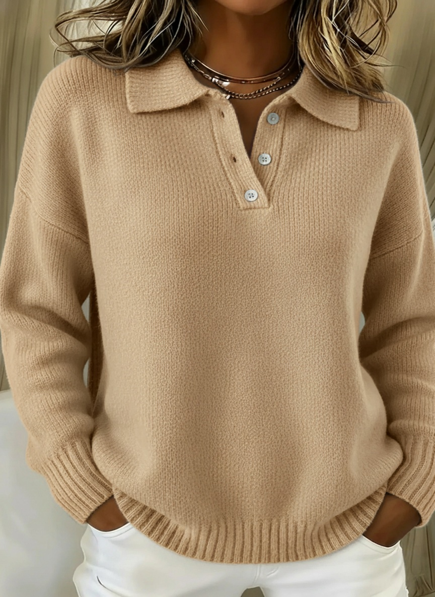 CLEARANCE SALE🔥Classic Polo Neck Button-Down Solid Color Sweater Top