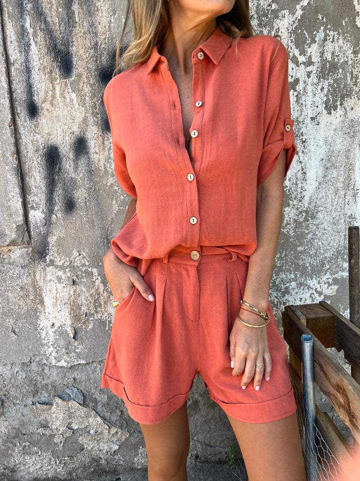 CLEARANCE🔥Cotton and linen lapel shirt two-piece suit
