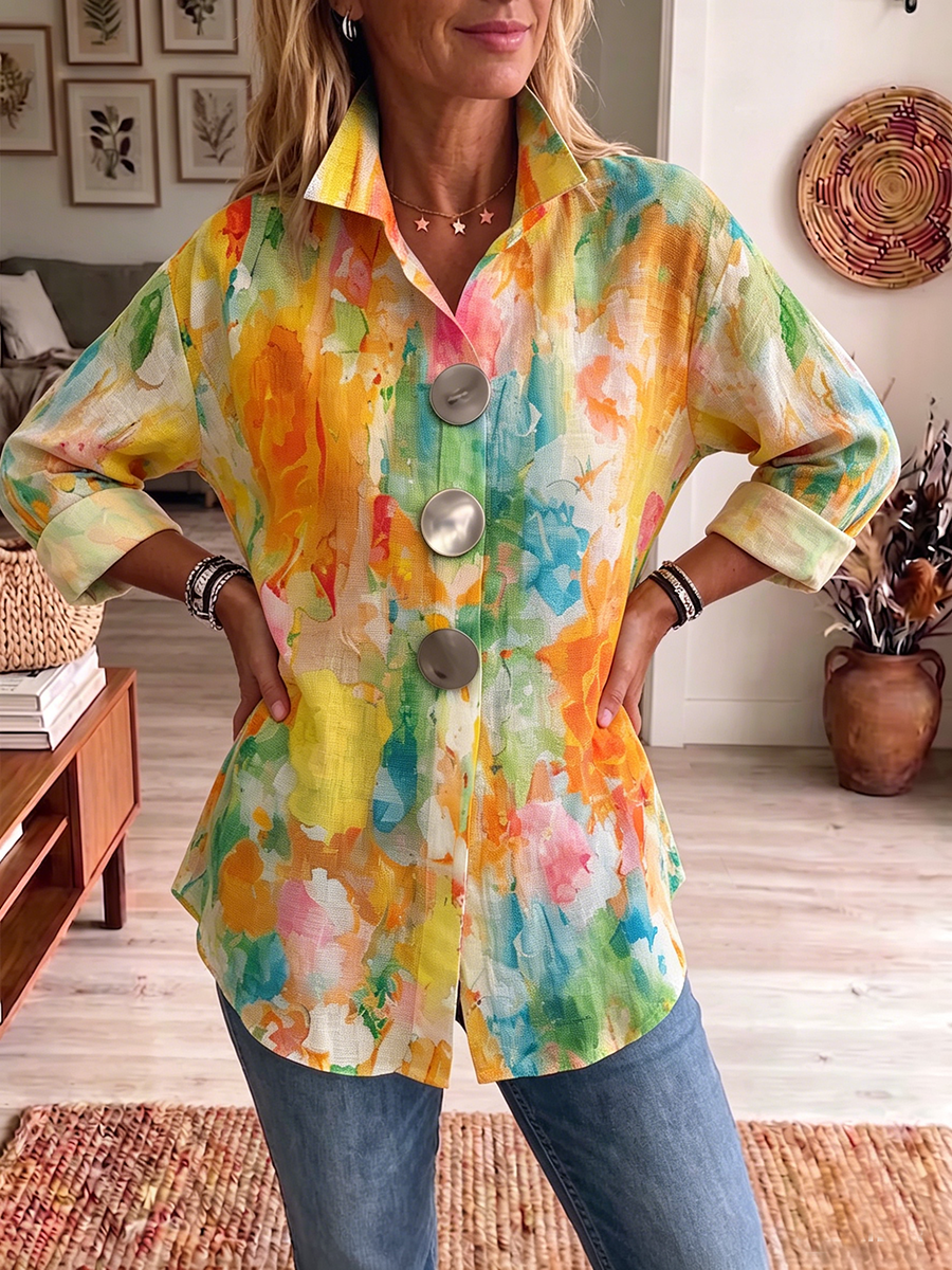 Artistic Watercolor Palette Print Metal-button Shirt