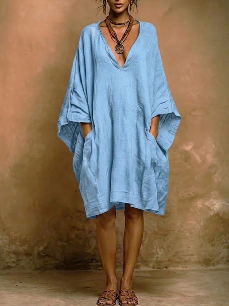 Loose-fit Casual Linen And Cotton Dress