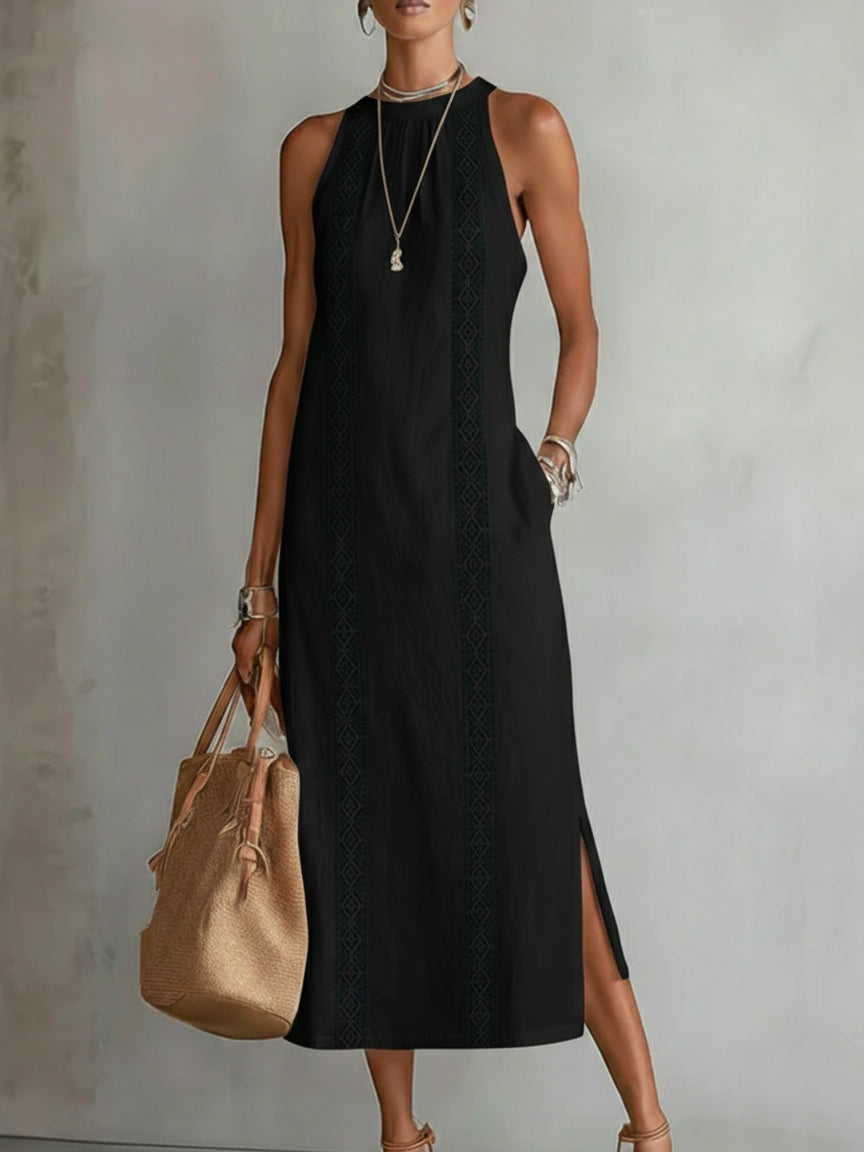 🌿 Retro Cozy Lace Minimalist Linen Dress — Timeless. Elegant. Effortlessly You.