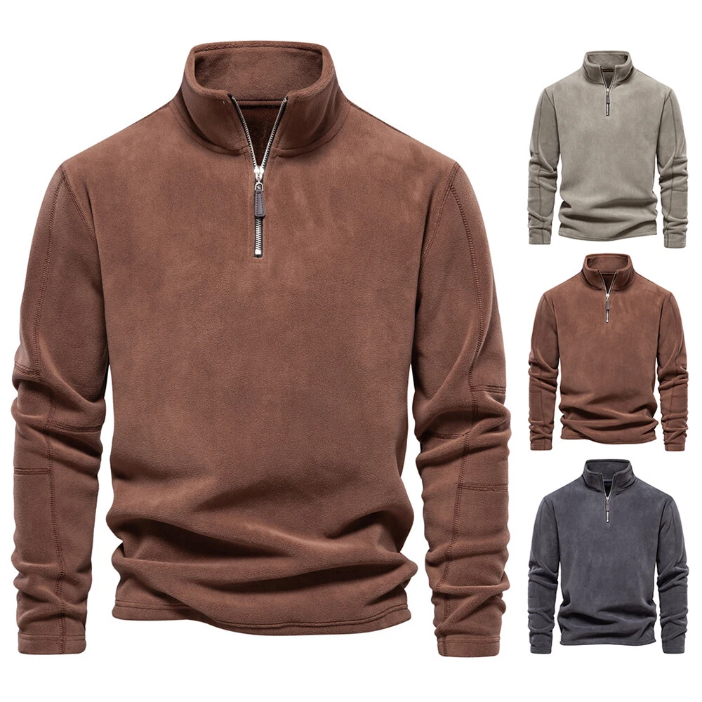 Men's Stand Collar Half Zip Long Sleeve Hoodie Sweatshirt Fleece Pullover