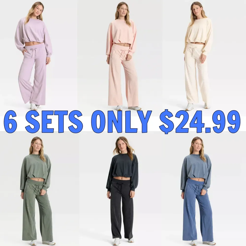 Women's bubble-hem top and wide-leg pants, six-color set