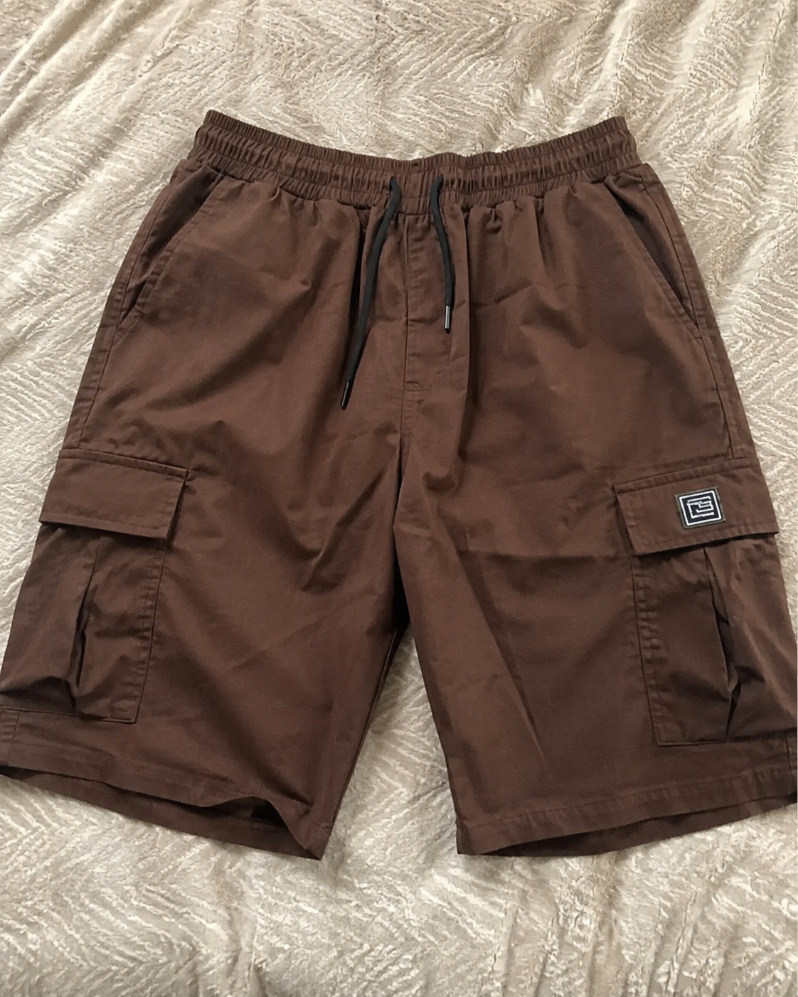 Elastic Waist Drawstring Cargo Shorts Brown flat-lay reference buyer-style fit reference