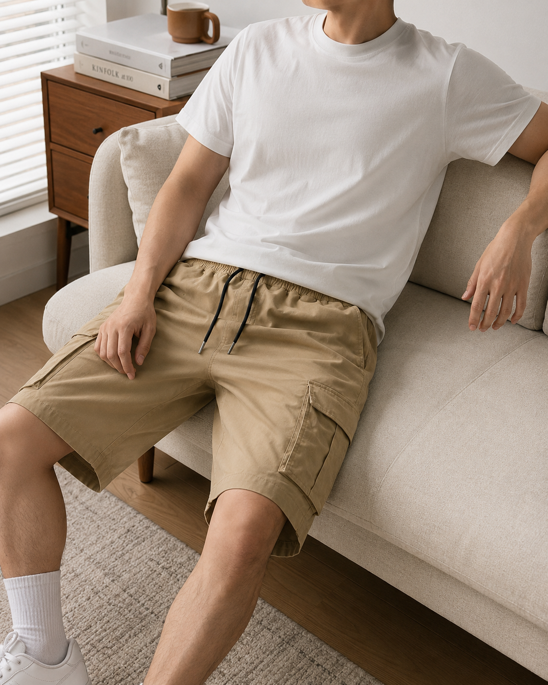 Men's 8-Pack Elastic Waist Drawstring Cargo Shorts