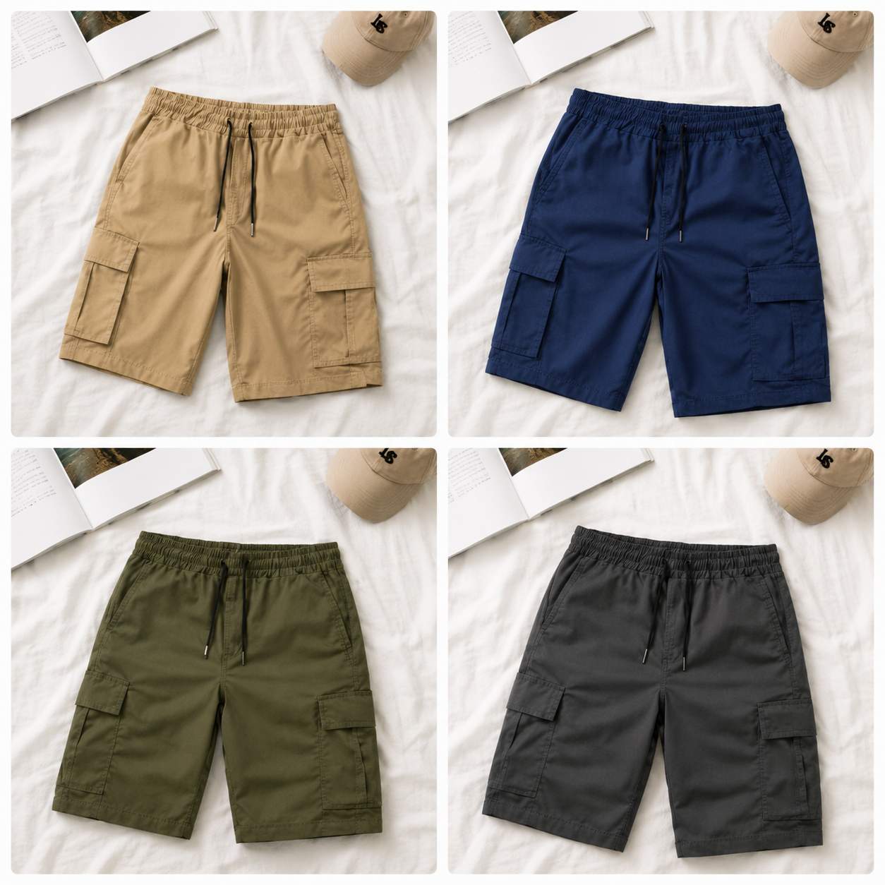 Men's 8-Pack Elastic Waist Drawstring Cargo Shorts