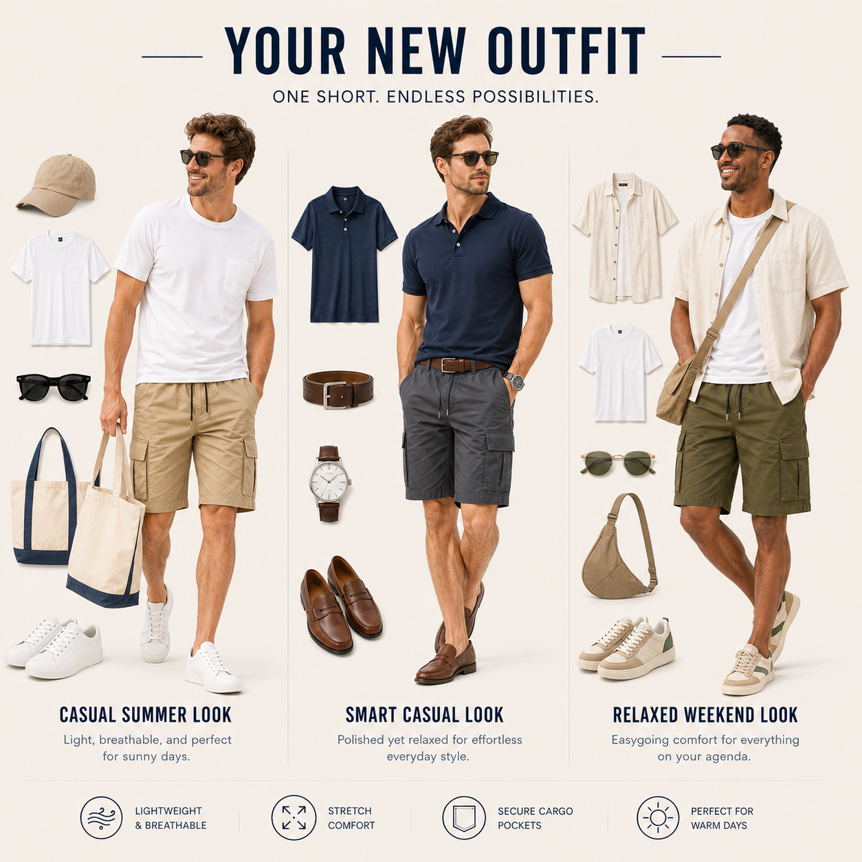Men's 8-Pack Elastic Waist Drawstring Cargo Shorts