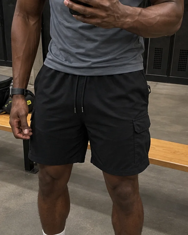 Lightweight Athletic Training Shorts Pocket and leg opening buyer-style fit reference