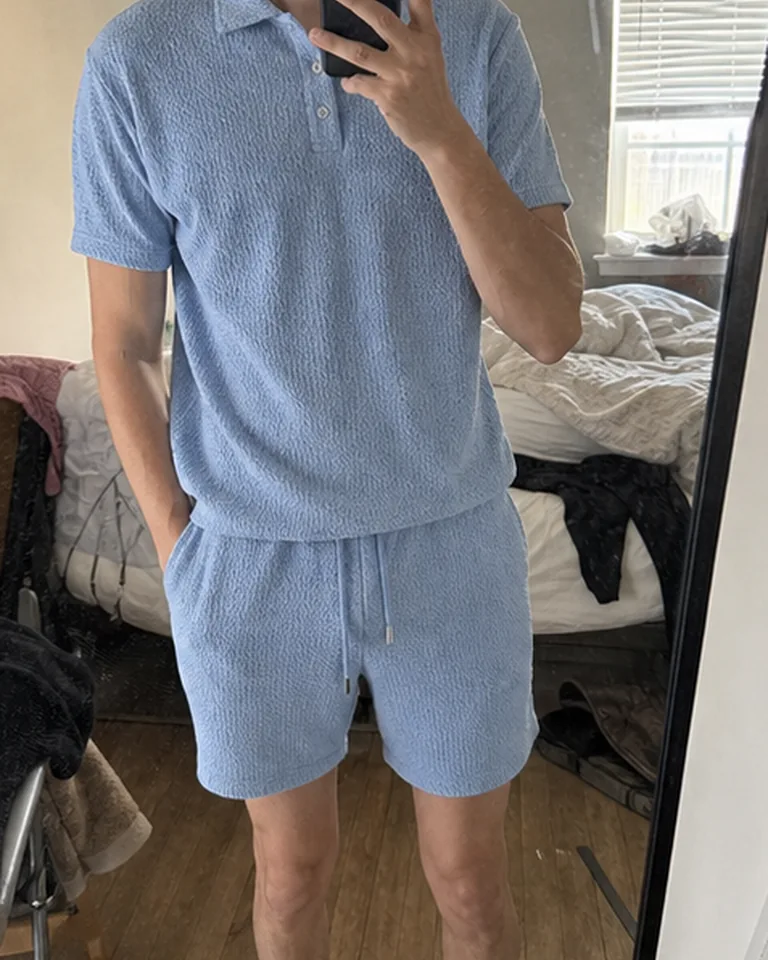 Textured Knit Polo and Shorts Set Matching set mirror fit buyer-style fit reference