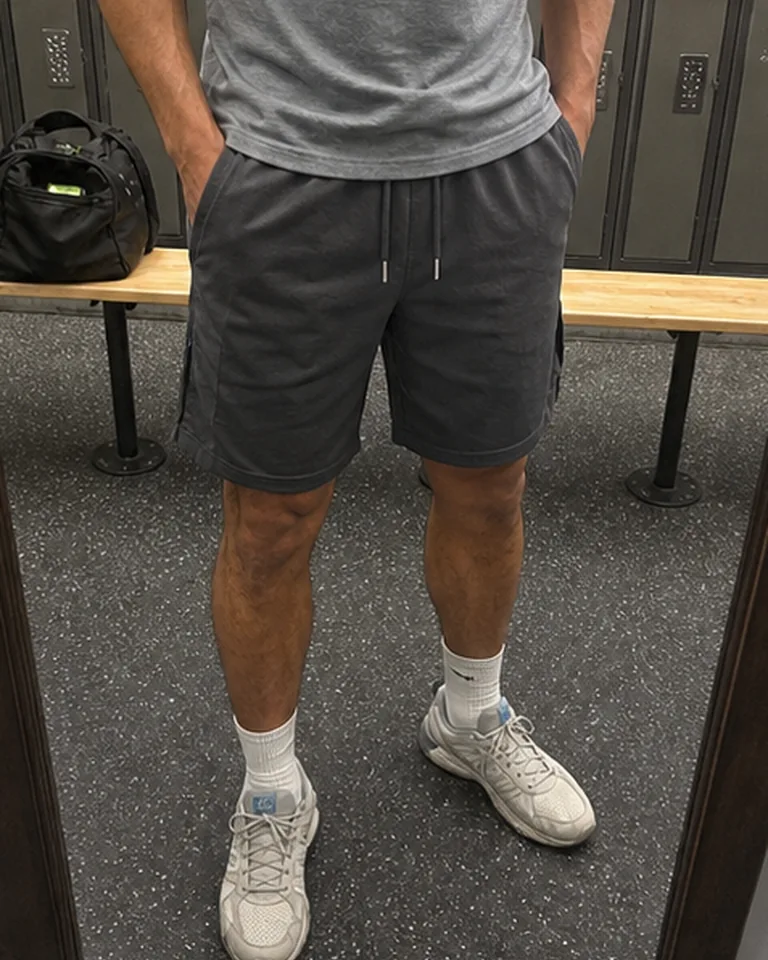 Lightweight Athletic Training Shorts Fabric and pocket view buyer-style fit reference