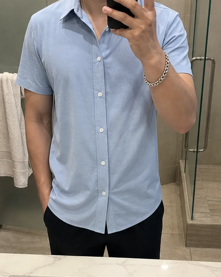 Quick-Dry Button-Front Shirt Button-front mirror fit buyer-style fit reference