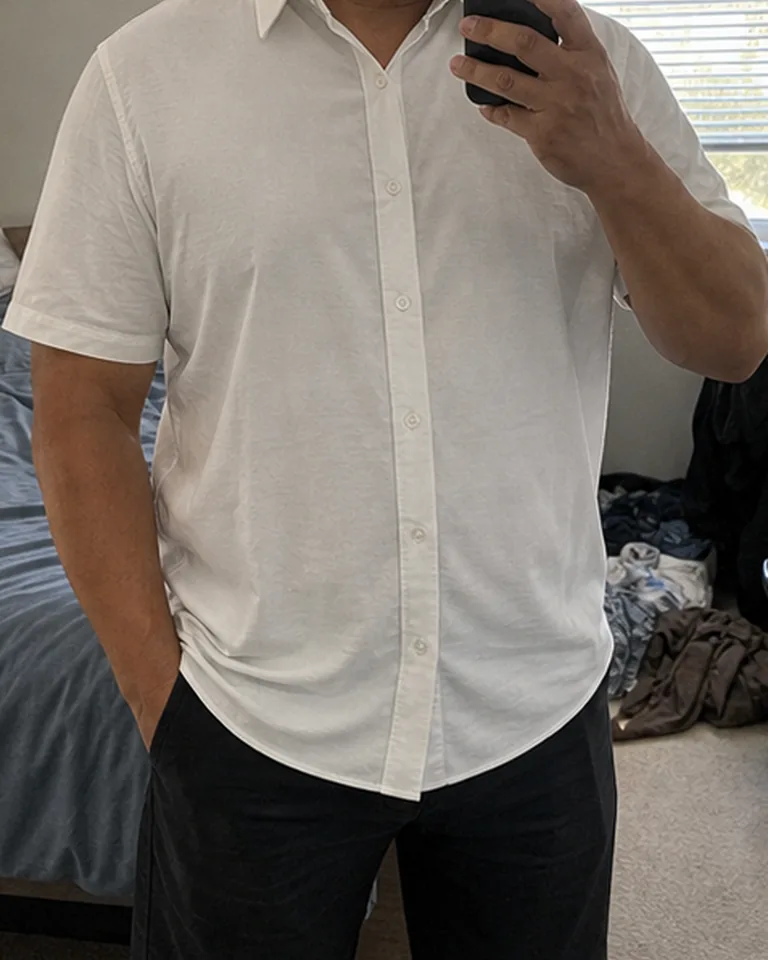 Quick-Dry Button-Front Shirt Light shirt torso fit buyer-style fit reference