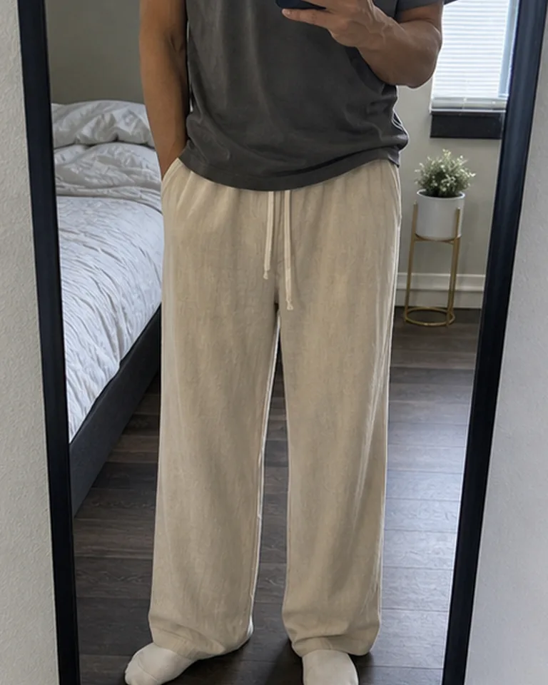 Linen-Blend Drawstring Wide-Leg Pants Wide-leg mirror fit buyer-style fit reference