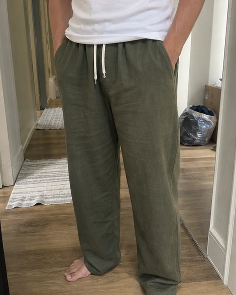 Linen-Blend Drawstring Wide-Leg Pants Side drape reference buyer-style fit reference