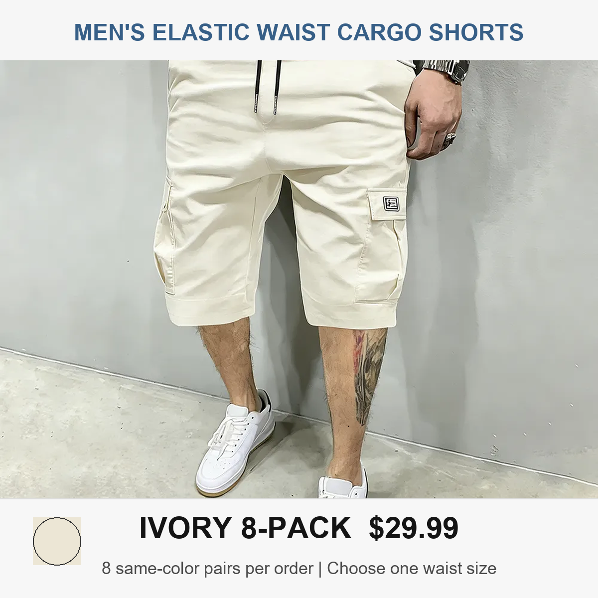 Men's 8-pack cargo shorts - Ivory 8-Pack