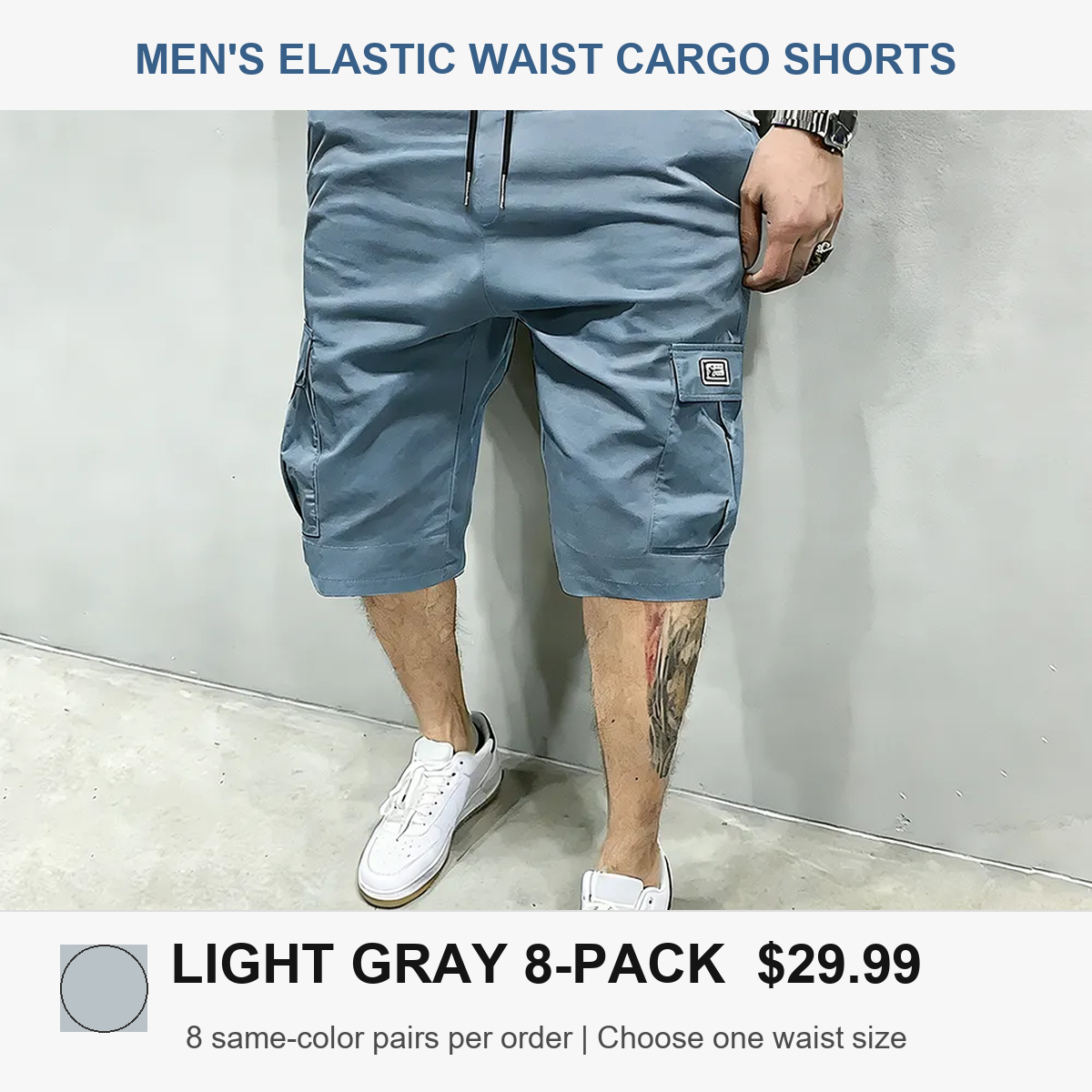 Men's 8-pack cargo shorts - Light Gray 8-Pack