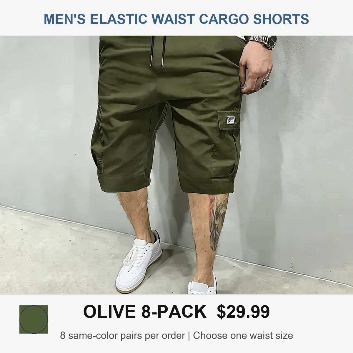 Men's 8-pack cargo shorts - Olive 8-Pack