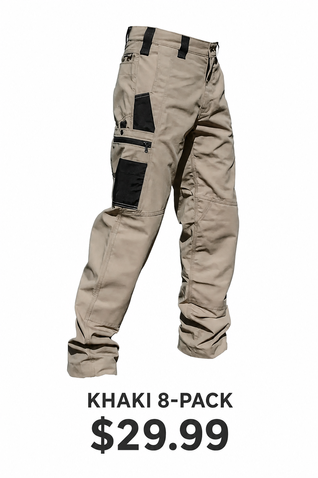 Khaki 8-pack tactical work pants, $29.99