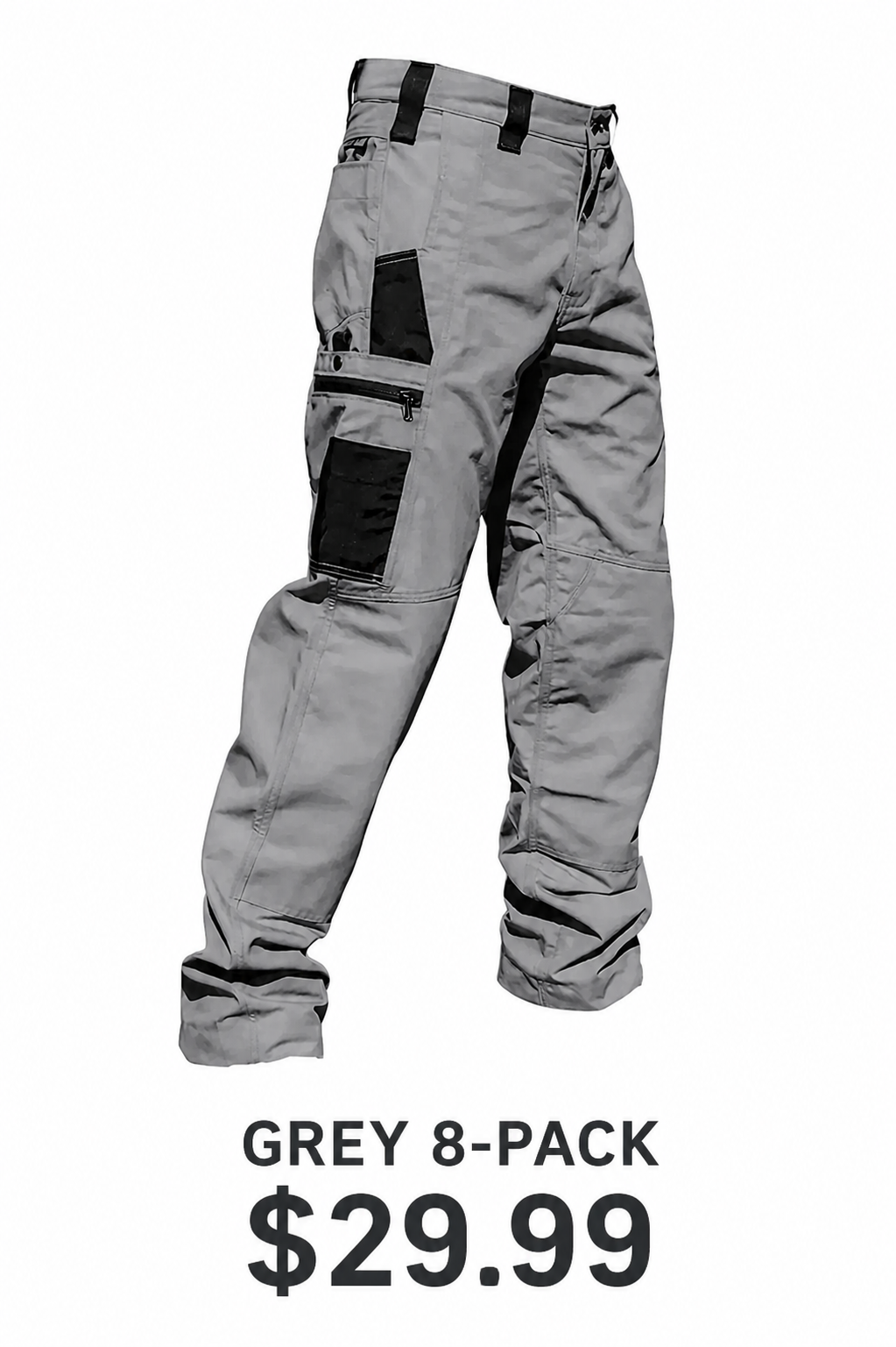 Grey 8-pack tactical work pants, $29.99
