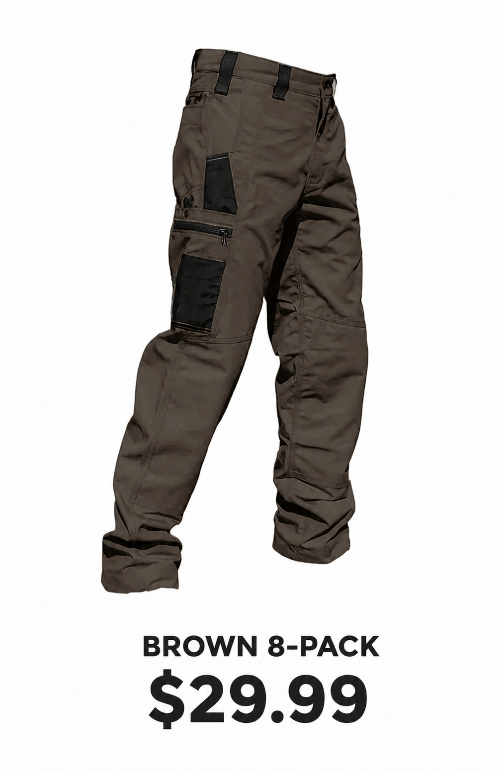 Brown 8-pack tactical work pants, $29.99