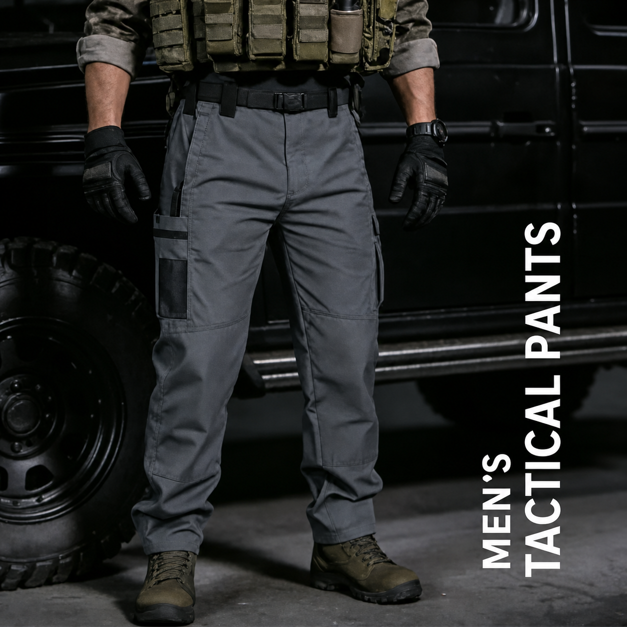 Gray tactical pants worn in a work setting