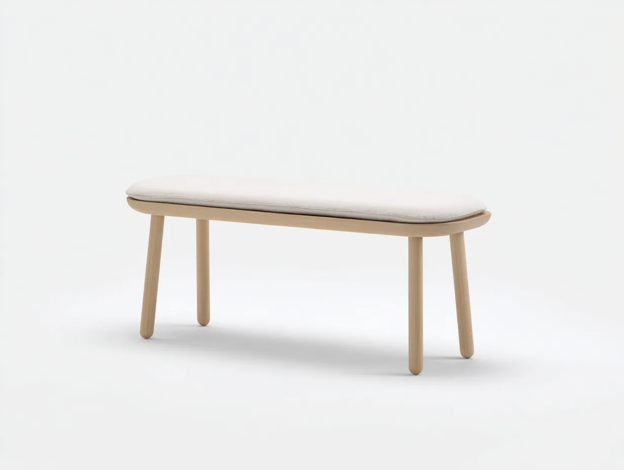 Bank aus Holz 145x38x46 cm - Natur und Beige - abgerundete Form für Schlafzimmer-Lonazahaus