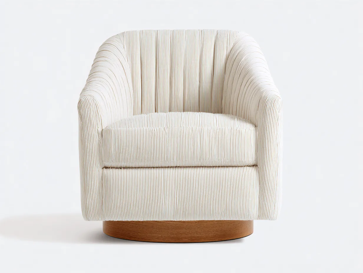 Sessel Cord 87x83x85 cm - Creme und Holzfarben - runder Drehsockel für Wohnzimmer-Lonazahaus