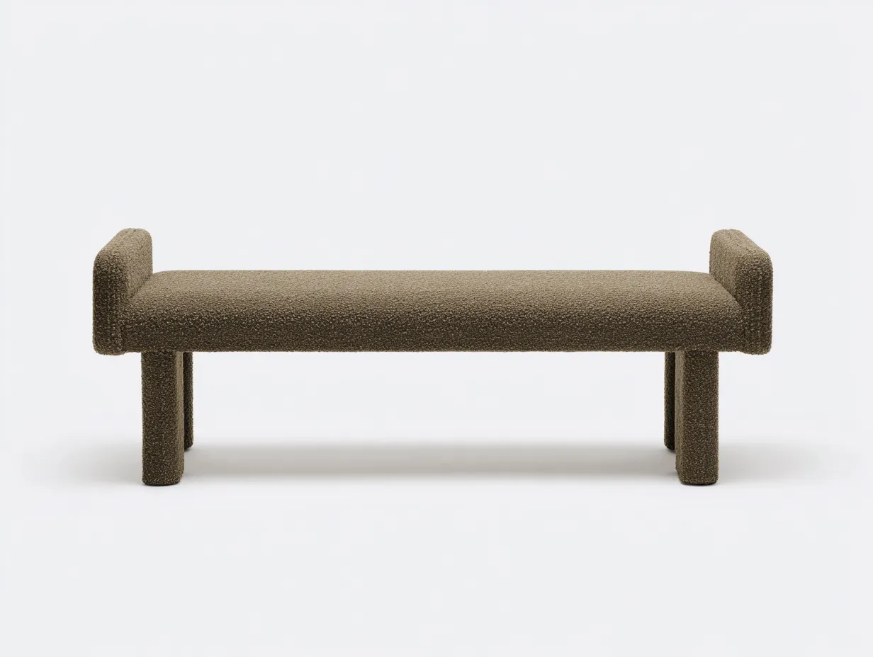 Bank mit Stoffbezug 155x43x56 cm - Olivbraun - gepolsterte Seiten für Schlafzimmer-Lonazahaus