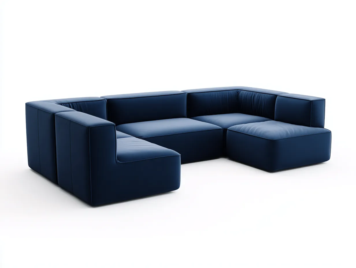 Ecksofa aus Kunstleder 318x232x78 cm - dunkelblau - gepolstert für Wohnzimmer-Lonazahaus