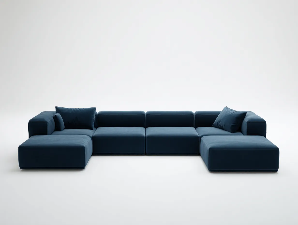 Ecksofa aus Samtstoff 335x245x76 cm - petrolblau - modular für Wohnzimmer-Lonazahaus