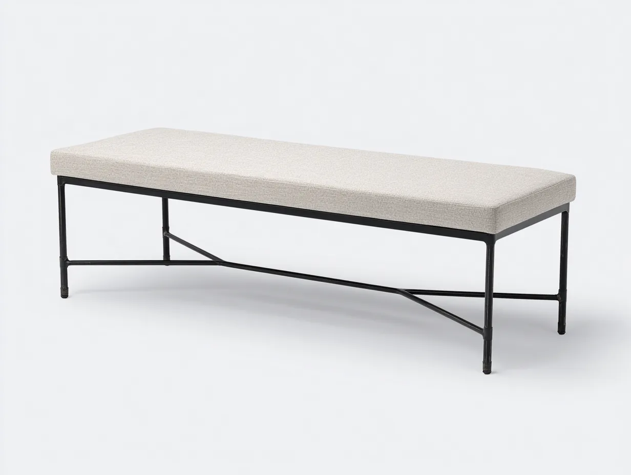 Bank Stoff Metall 155x42x47 cm - Beige und Schwarz - Schlafzimmerbank mit schmalem Gestell-Lonazahaus