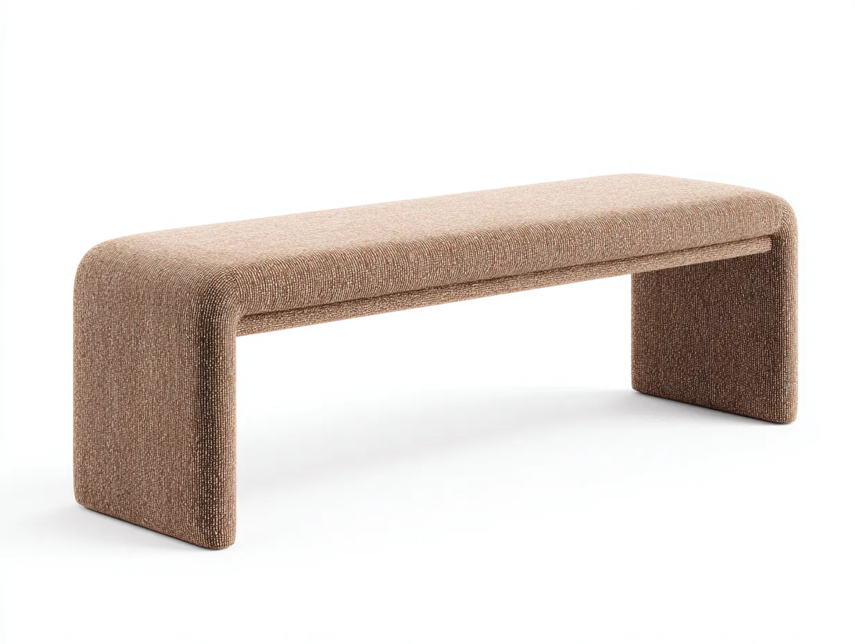 Bank Bouclé 142x42x46 cm - Braun - gepolsterte Schlafzimmerbank mit Bogenform-Lonazahaus
