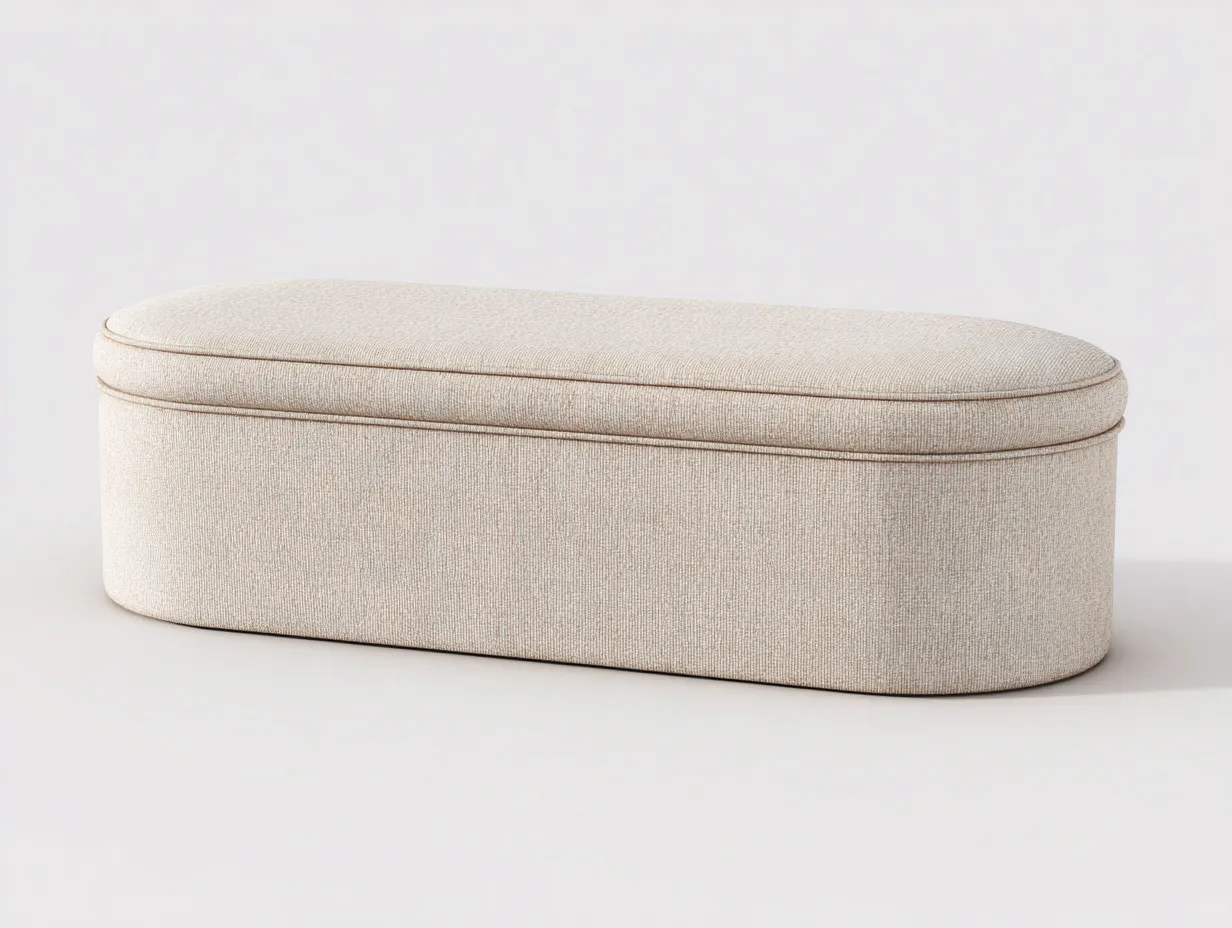 Bank Stoff 140x45x45 cm - Creme - Schlafzimmerbank mit Stauraum und Rundkanten-Lonazahaus