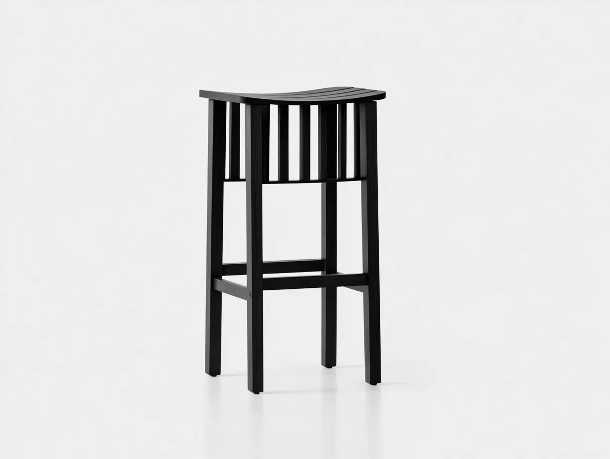 Barhocker Holz 42x42x78 cm - Schwarz - geschwungener Lattenlook für Outdoor-Bar-Lonazahaus