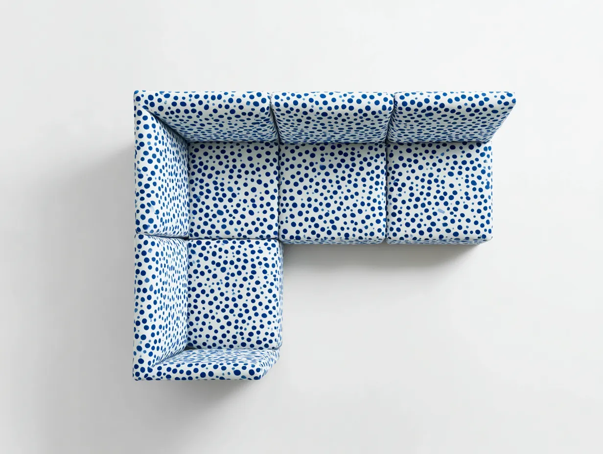 Ecksofa aus Stoff 282x214x74 cm - weiß und blau - gepunktetes Design für Wohnzimmer-Lonazahaus