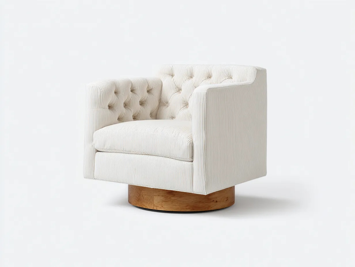 Sessel Cord 86x84x87 cm - Creme und Holzfarben - drehbarer Polstersessel für Wohnzimmer-Lonazahaus