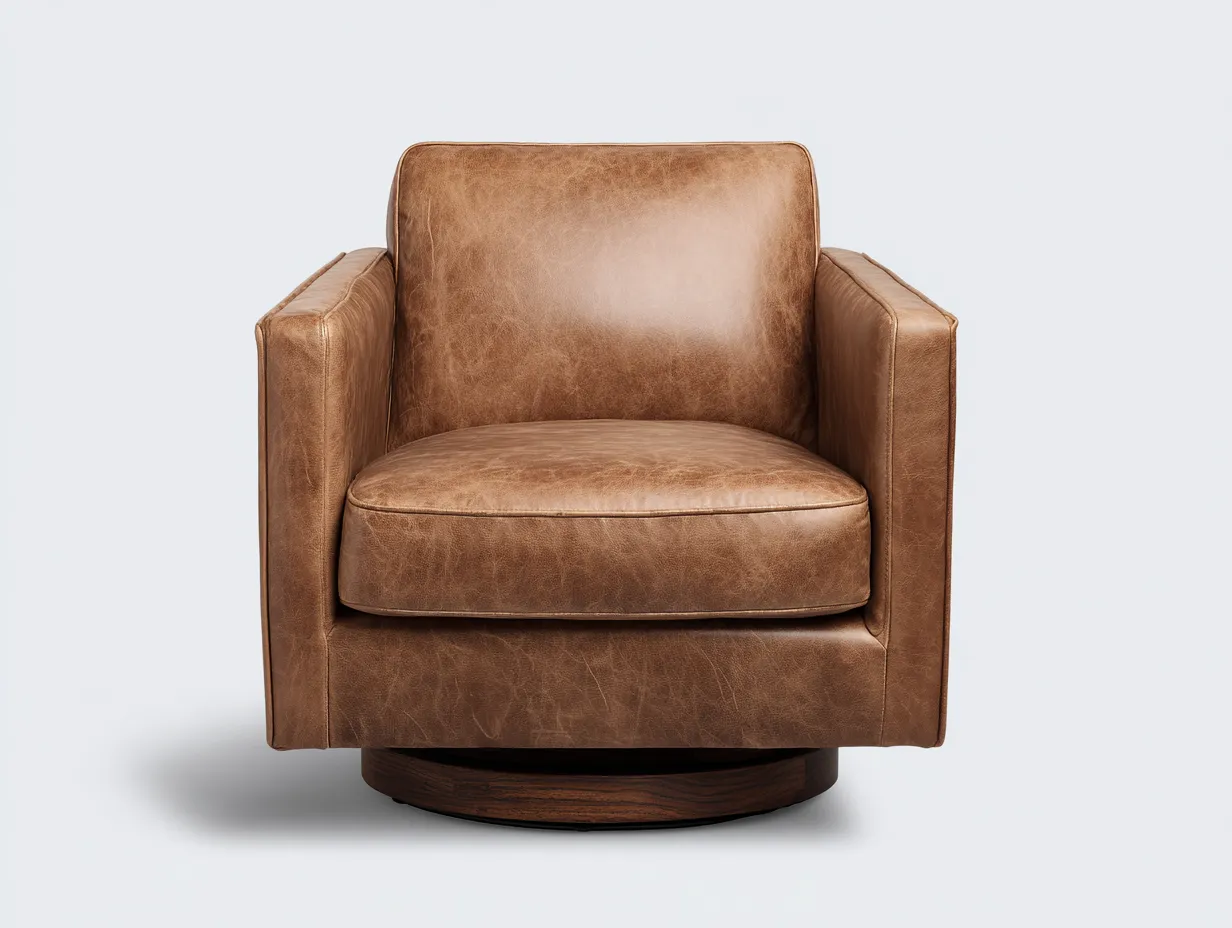 Sessel Lederoptik 91x89x88 cm - Braun und Holzfarben - drehbarer Loungesessel für Wohnzimmer-Lonazahaus