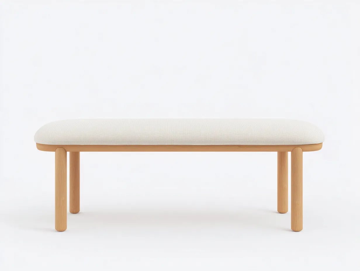 Bank aus Holz 148x39x47 cm - Natur und Creme - gepolsterte Sitzfläche für Schlafzimmer-Lonazahaus
