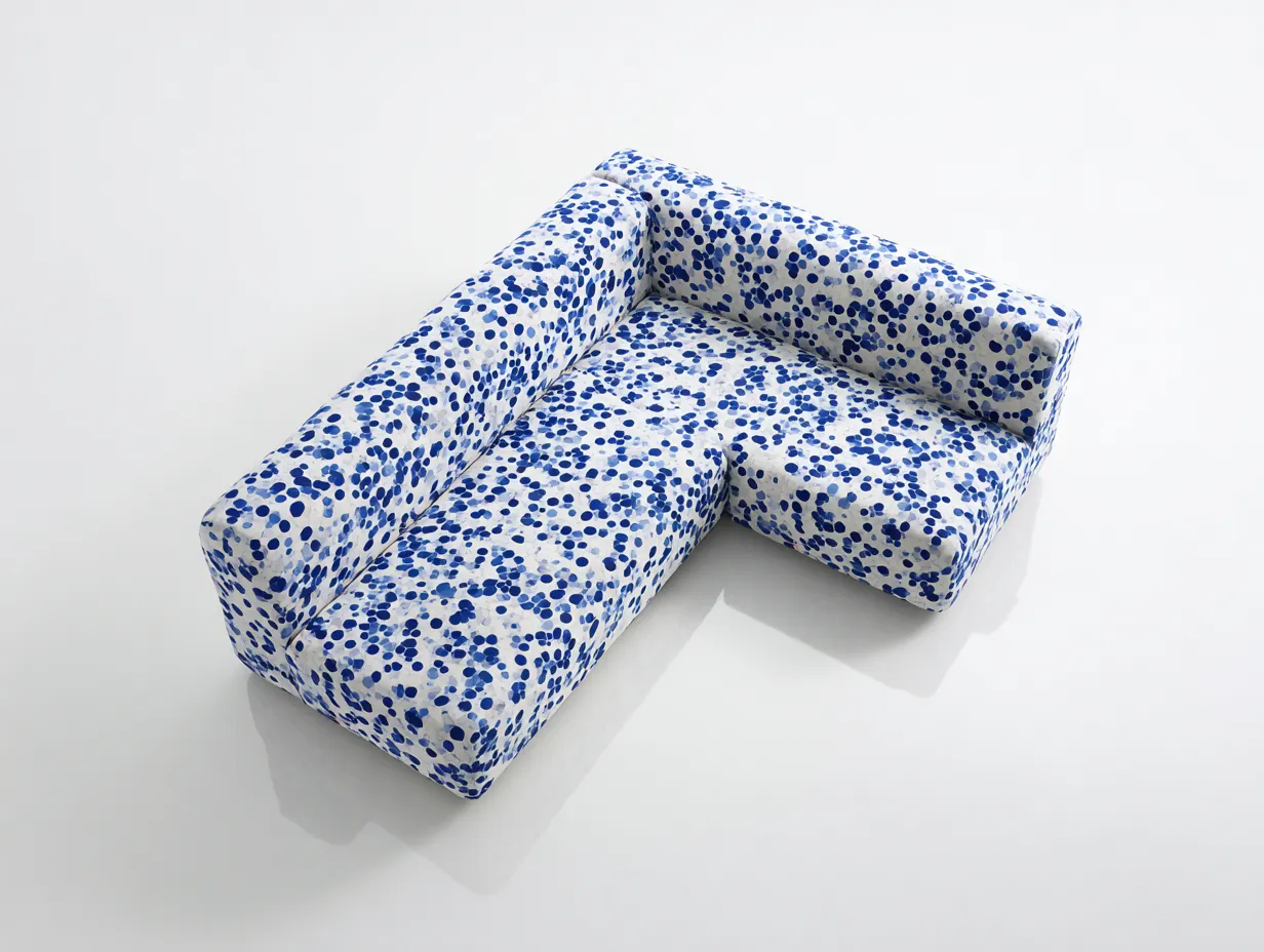 Ecksofa aus gemustertem Stoff 286x216x75 cm - weiß und blau - L-Form für Wohnzimmer-Lonazahaus