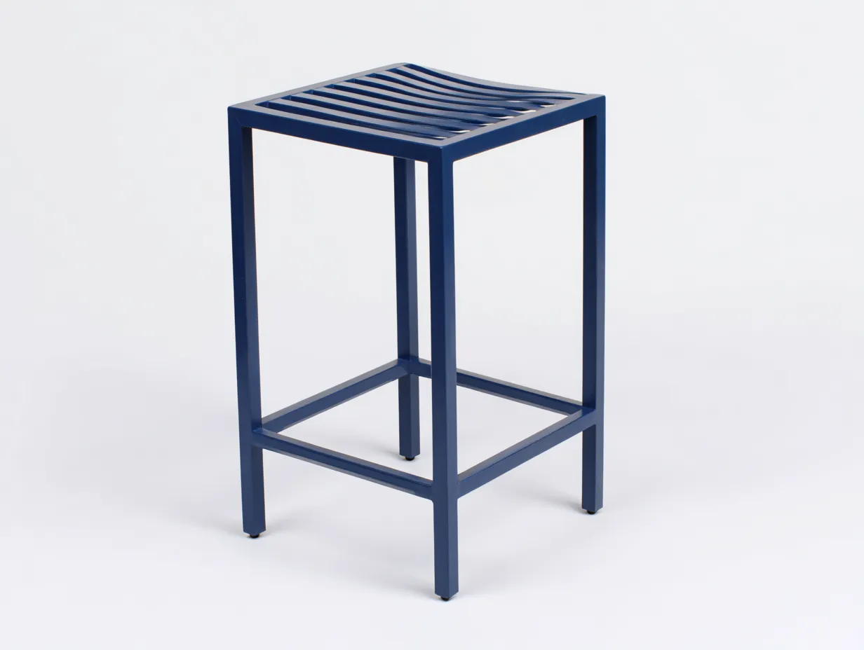 Barhocker Metall 42x42x77 cm - Blau - Outdoor-Hocker mit gewölbter Lattenfläche-Lonazahaus