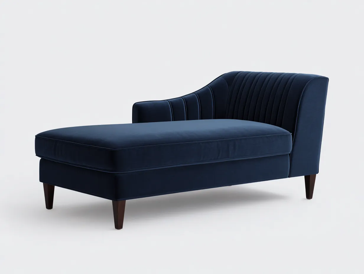 Chaiselongue aus Samt 187x86x82 cm - marineblau und braun - gerundete Rückenlehne für Wohnzimmer-Lonazahaus