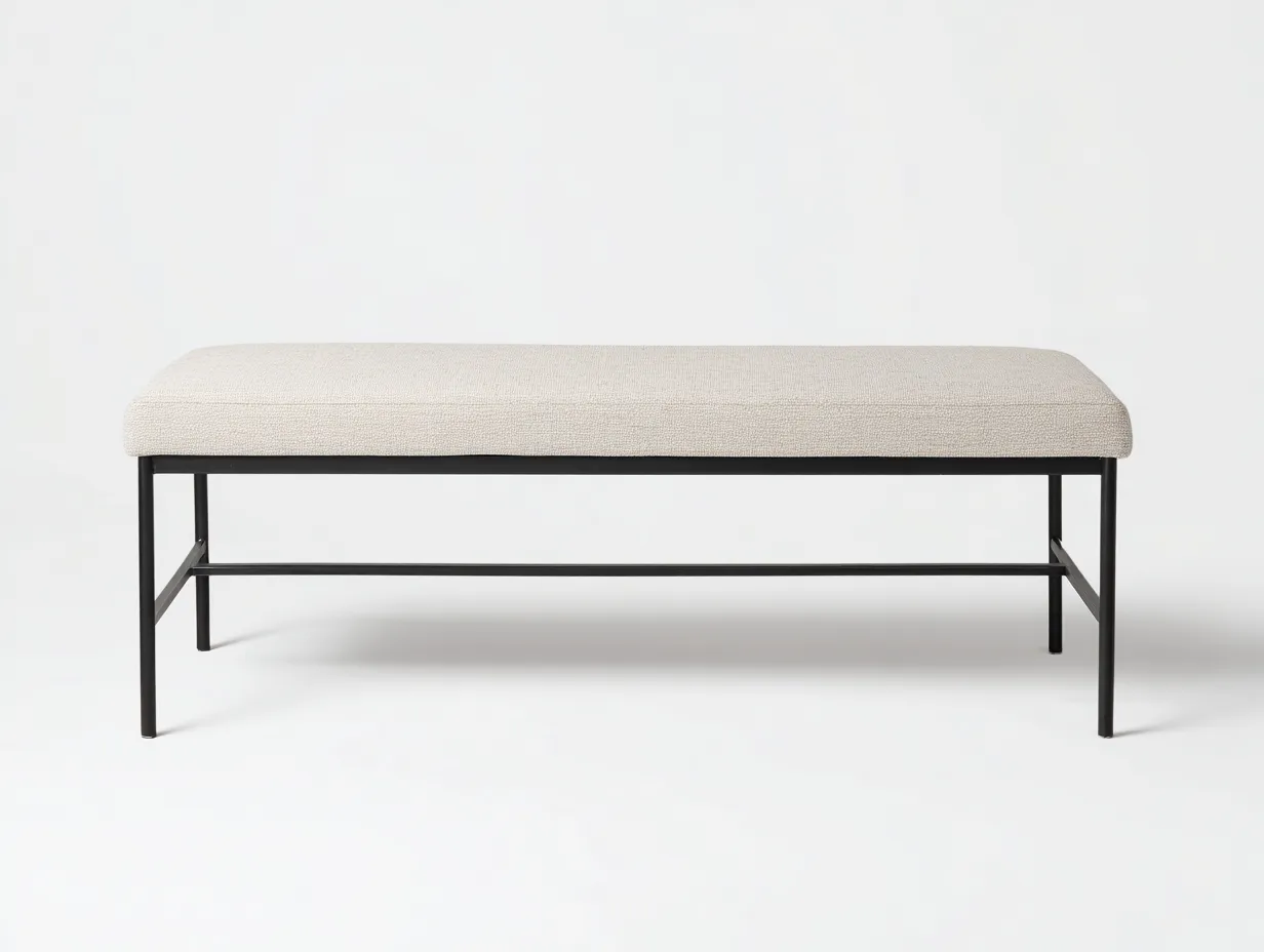 Bank Stoff Metall 150x40x47 cm - Creme und Schwarz - gepolsterte Schlafzimmerbank mit Rahmen-Lonazahaus