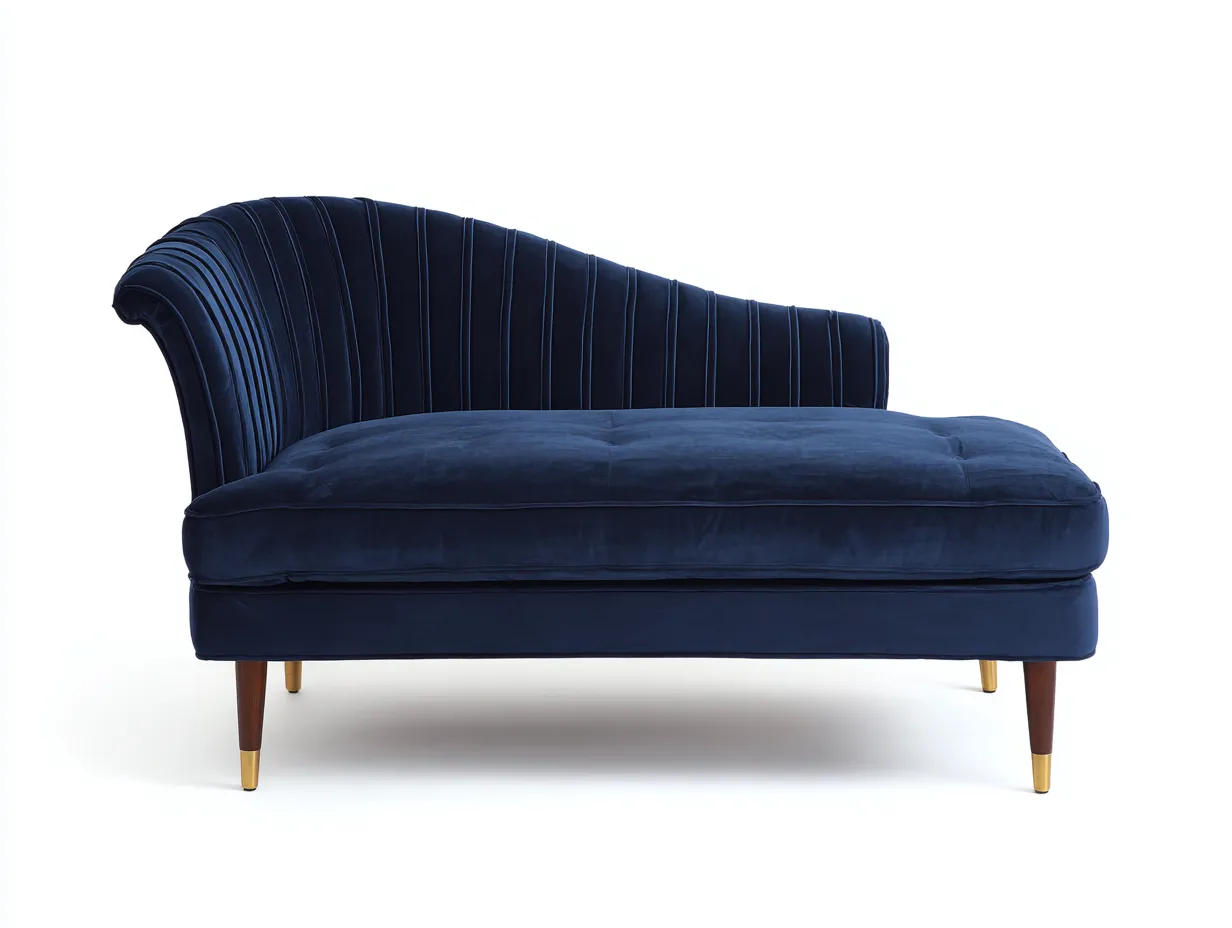 Chaiselongue aus dunkelblauem Samt 192x88x86 cm - dunkelblau und gold - geschwungene Lehne für Wohnzimmer-Lonazahaus
