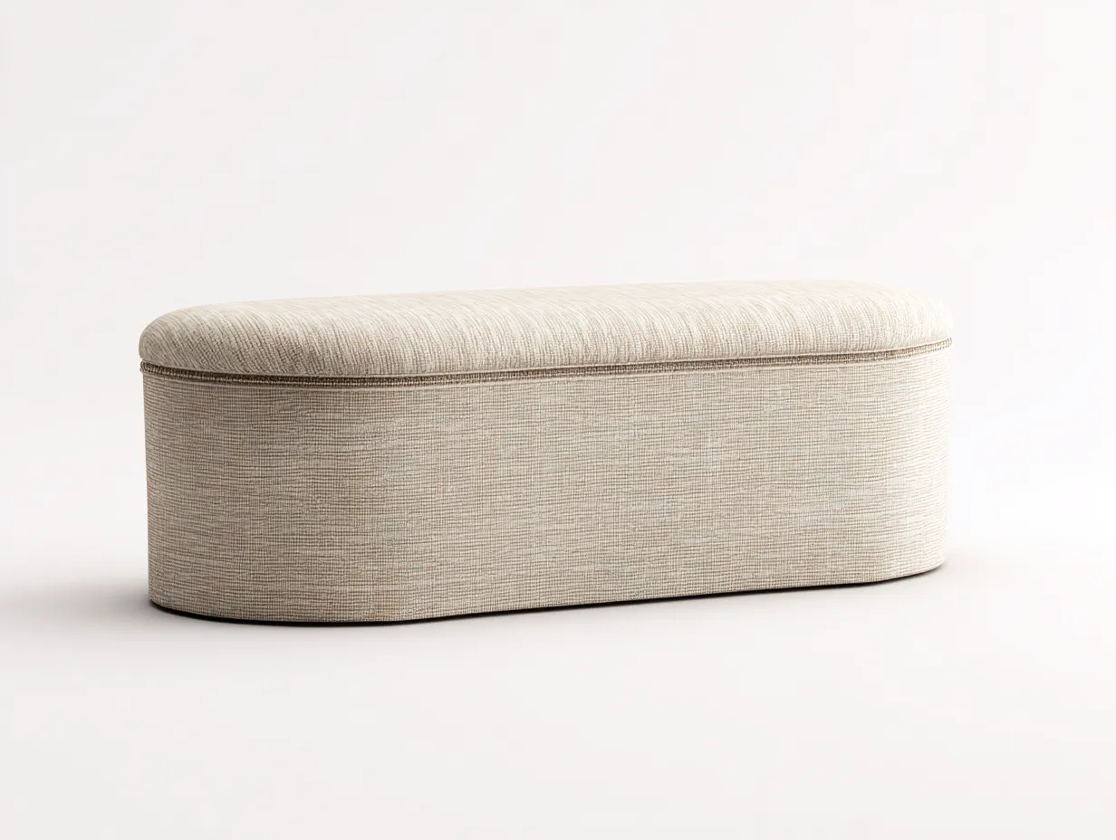 Bank Stoff 145x46x44 cm - Beige - gepolsterte Schlafzimmerbank mit Stauraum-Lonazahaus