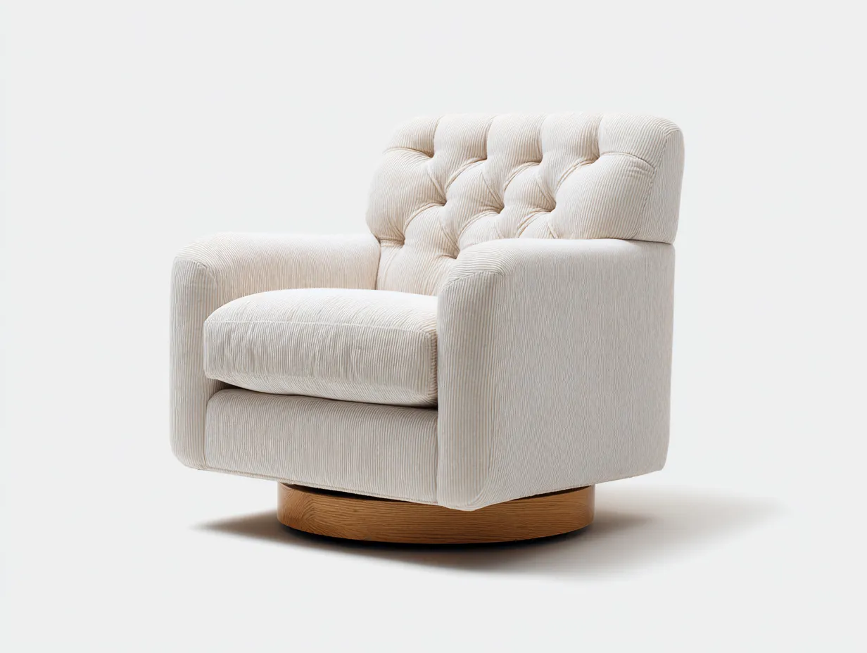 Sessel Cord 88x86x89 cm - Creme und Holzfarben - Chesterfield Optik für Wohnzimmer-Lonazahaus