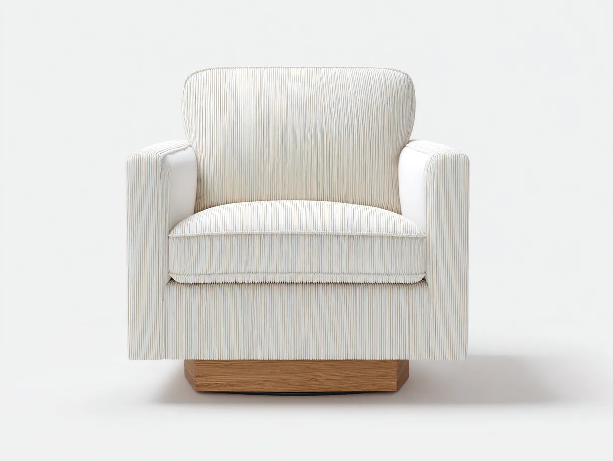 Sessel Cordstoff 88x85x86 cm - Creme und Holzfarben - drehbarer Wohnzimmersessel-Lonazahaus