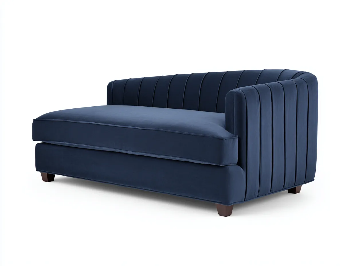 Chaiselongue aus Samtstoff 186x90x78 cm - dunkelblau und braun - vertikale Steppung für Wohnzimmer-Lonazahaus