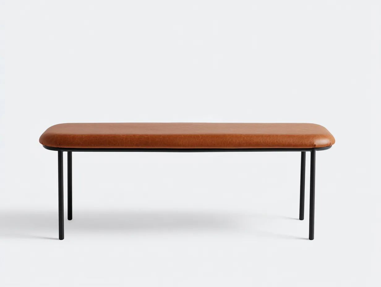 Bank aus Lederoptik 152x40x45 cm - Cognac und Schwarz - schlanke Metallbeine für Schlafzimmer-Lonazahaus