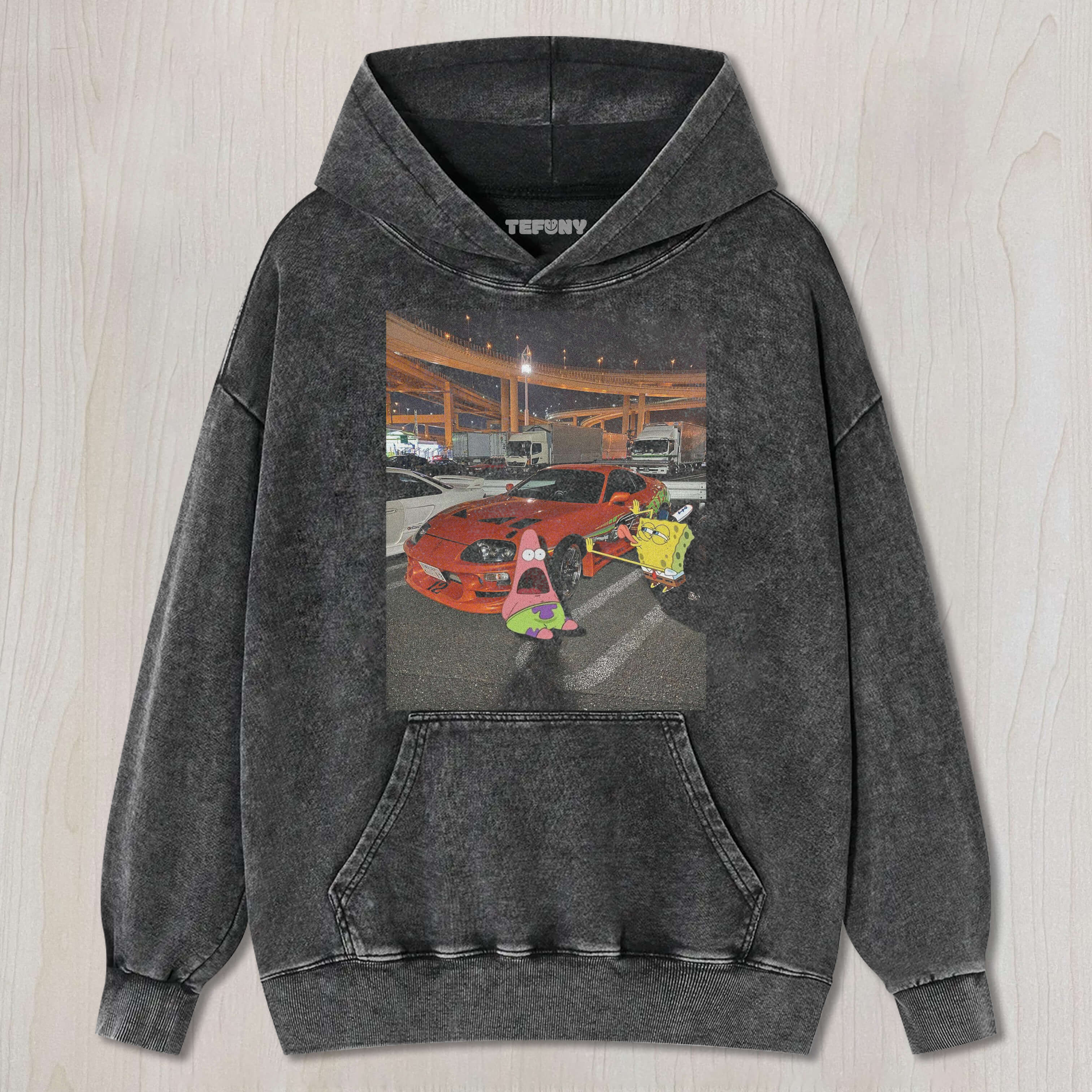 SPONGEBOB AND PATRICK ARE SITTING NEXT TO THE CAR T-SHIRT
